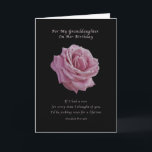 Birthday, Granddaughter, Pink Rose on Black Card<br><div class="desc">This lovely fully open pink rose on a black background makes a nice birthday card for a granddaughter. An old and sentimental Swedish proverb completes the cover image: If I had a rose for every time I thought of you, I’d be picking roses for a lifetime. Customers can change the...</div>