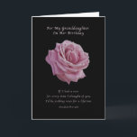 Birthday, Granddaughter, Pink Rose on Black Card<br><div class="desc">This lovely fully open pink rose on a black background makes a nice birthday card for a granddaughter. An old and sentimental Swedish proverb completes the cover image: If I had a rose for every time I thought of you, I’d be picking roses for a lifetime. Customers can change the...</div>