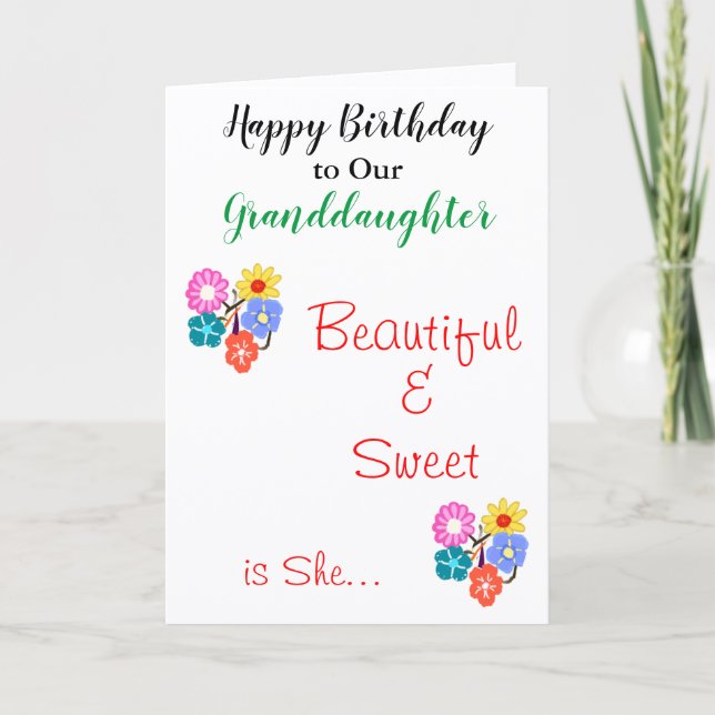 Birthday Granddaughter Pretty Flowers Card (Front)