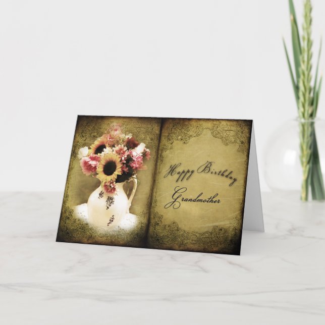 BIRTHDAY - GRANDMOTHER - VINTAGE/FLORAL/BOOK CARD (Front)