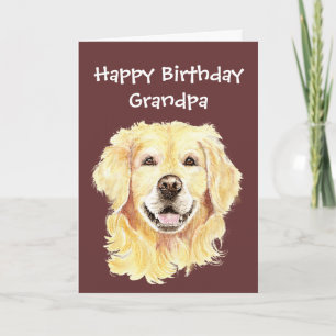 Birthday Grandpa Watercolor Golden Retriever Dog Card