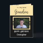 Birthday Grandson add photo name yellow black Card<br><div class="desc">To a very special grandson.
Happy birthday.
Add a name and a photo.
Yellow and black.</div>