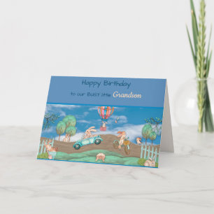 Birthday, Grandson, Busy & Funny Little Rabbits Card