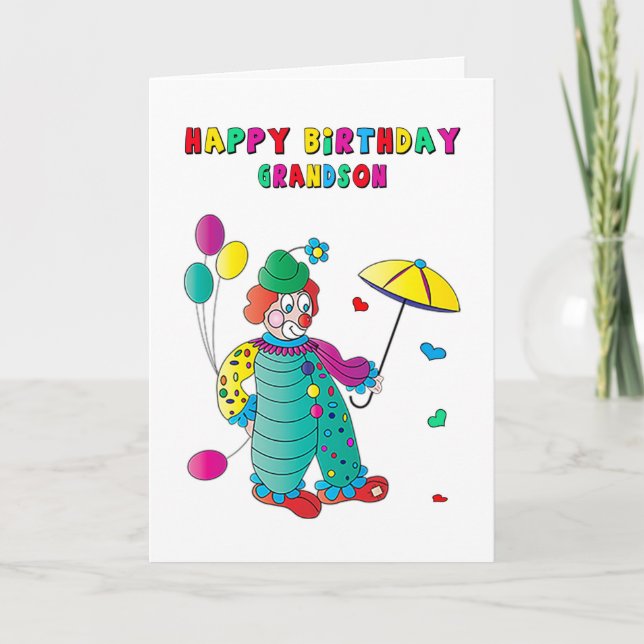 Birthday Grandson Colourful Clown Fun Image Card (Front)