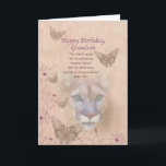 Birthday, Grandson, Cougar and Butterflies Card<br><div class="desc">The steady green eyes of a cougar stares out of a background of muted peach and pink. Butterflies and flowers decorate the edge of the image. With the main parts of the image faded into the background, the overall appearance is soft and dreamy which is in contrast to the fierceness...</div>