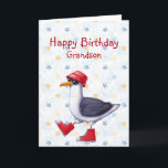 Birthday Grandson Fun Cute Seagull Bird  Card<br><div class="desc">Happy Birthday Grandson or customize Cute Seagull red boots and hat Animal Humour Funny</div>
