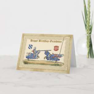 Birthday Grandson, knights Jousting, Horses full B Card