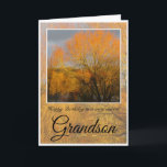 Birthday Grandson,  Sunkissed Winter Trees. Card<br><div class="desc">Happy Birthday Special Grandson,  with trees in Winter around a lake reflecting against orange sunlight.
Text says: (Outside)Happy Birthday to a very special Grandson(Inside) You deserve every happiness today.</div>