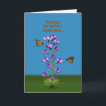 Birthday, Grandson, Sweet Peas and Butterflies Card<br><div class="desc">A fantasy image highlighted by purple sweet pea flowers with little faces watching two hovering monarch butterflies makes a colourful and whimsical birthday card.  Customize by changing the inside verse to anything you want.</div>