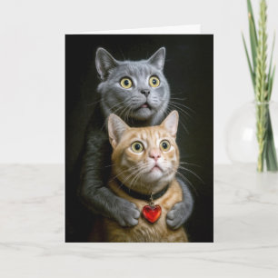 Birthday Gray Cat With Ginger Cat in Hugging Pose Card