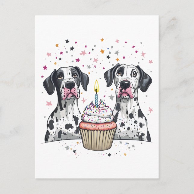 Birthday Great Dane Dogs Cupcake Postcard (Front)