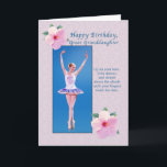 Birthday,  Great Granddaughter, Ballerina Card<br><div class="desc">This lovely little ballerina dressed in a purple and white costume is in an On Pointe position and reaching toward the sky surrounded by gorgeous pink hibiscus blossoms on this ballet themed image.  She has flowers in her strawberry blonde hair.</div>