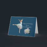 Birthday, Great Granddaughter, Ballerina on Blue Card<br><div class="desc">This little ballerina seems to be flying through the air on a background of deep blue. A white peony completes the image on this birthday card. Feel free to change the inside verse to suit your needs.</div>