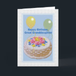 Birthday, Great Granddaughter, Cake and Balloons Card<br><div class="desc">This decorated cake and yellow and green balloons make a festive cover for this happy birthday greeting card.  Feel free to change the inside verse to suite your needs.</div>