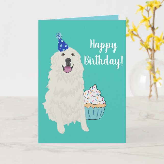 Birthday Great Pyrenees Mountain Dog Card (Yellow Flower)