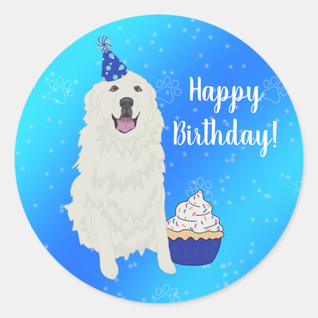 Birthday Great Pyrenees Mountain Dog Classic Round Classic Round Sticker (Front)