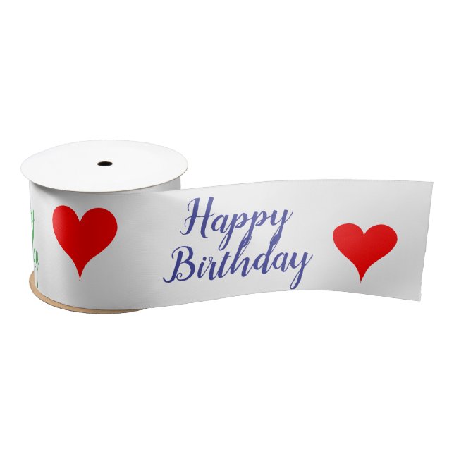 Birthday Green Blue Pink Red Hearts Satin Ribbon (Spool)