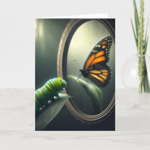 Birthday Green Caterpillar Staring at a Butterfly Card