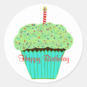 Birthday Green Frosting Chocolate Cupcake Classic Round Sticker