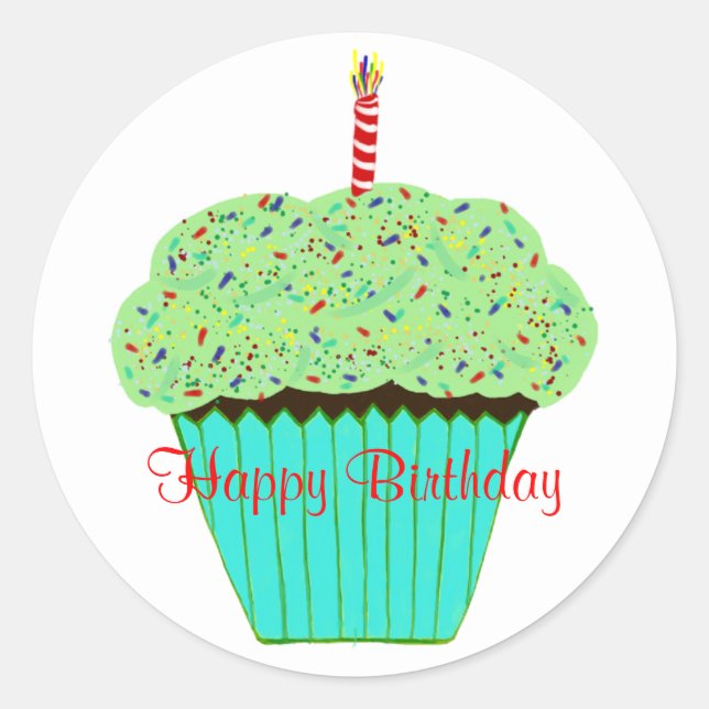 Birthday Green Frosting Chocolate Cupcake Classic Round Sticker (Front)