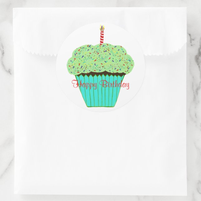 Birthday Green Frosting Chocolate Cupcake Classic Round Sticker (Bag)