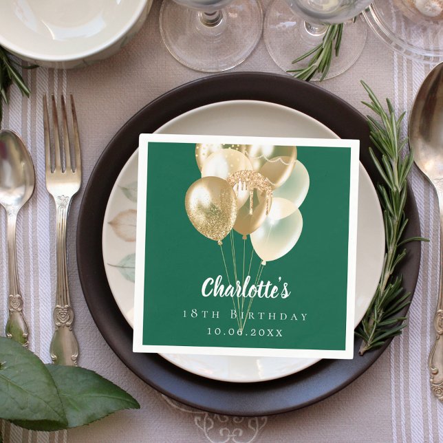 Birthday green gold balloons napkin (Creator Uploaded)