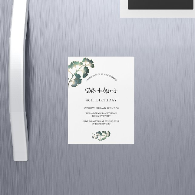 Birthday greenery white script elegant luxury magnetic invitation (Creator Uploaded)