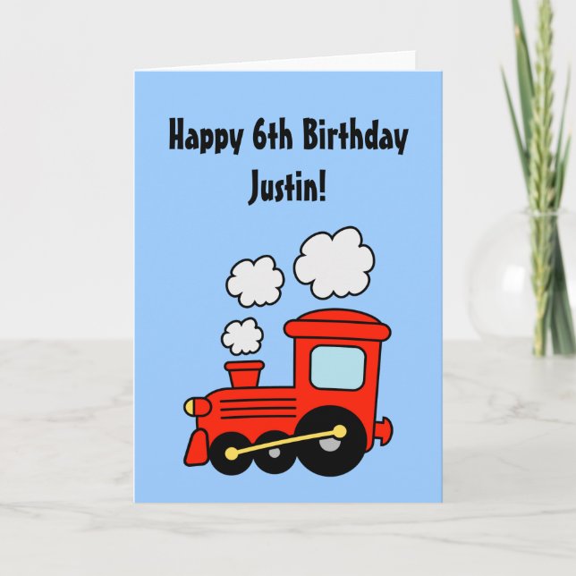 Birthday greeting card for boys | Red toy train (Front)