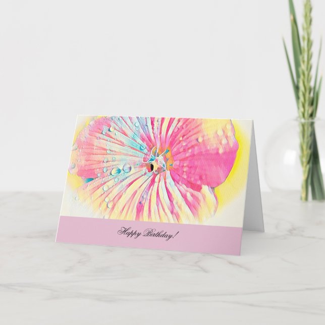 Birthday Greeting Card with Petunia and Water Drop (Front)