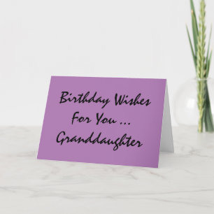 Birthday greeting, granddaughter, purple & black. card