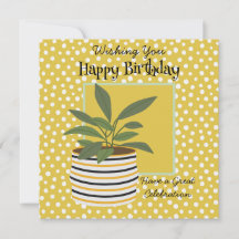 Birthday Greeting Modern Plants Gold Sage Green