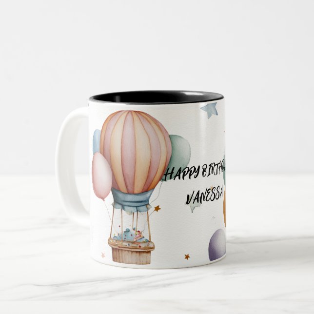 Birthday Greeting Mug – Colorful Balloon Artwork (Front Left)