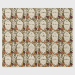 Birthday Greeting with Wildflowers ,Olive Branches Wrapping Paper