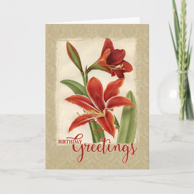 Birthday Greetings Lily Vintage Reproduction Card (Front)