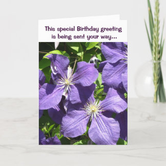 Birthday Greetings Purple Clematis Card