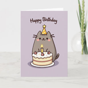 Birthday Grey Cat Cake Card