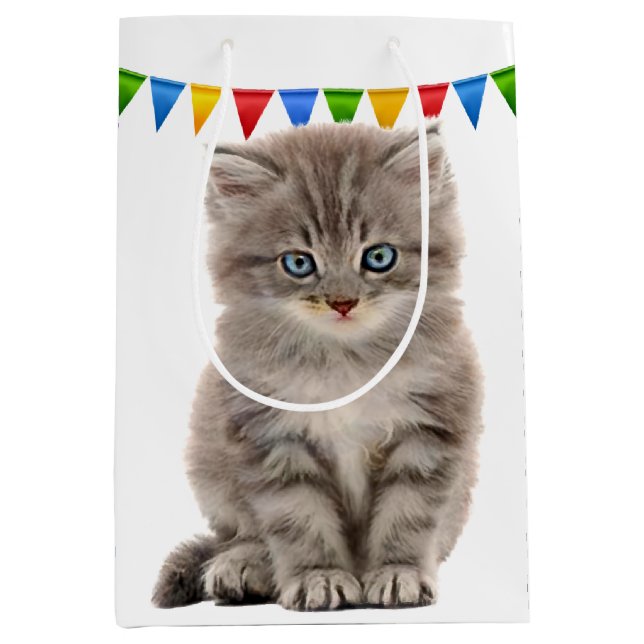 Birthday Grey Kitten On White Medium Gift Bag (Front)