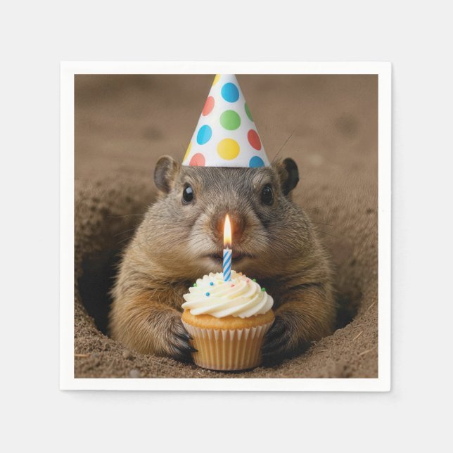 Birthday Groundhog with a Cupcake Napkin (Front)