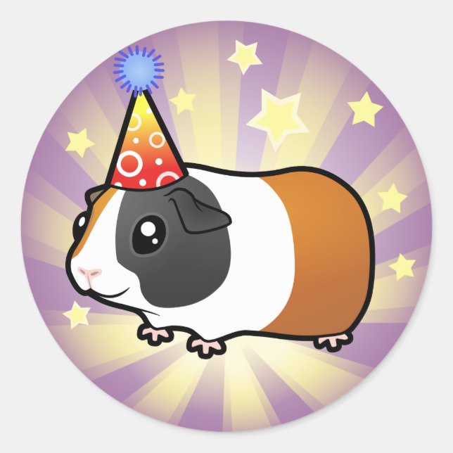 Birthday Guinea Pig (smooth hair) Classic Round Sticker (Front)