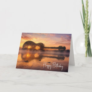 Birthday Guitar Silhouette of Trees with Ducks Card