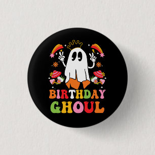 Birthday Halloween Groovy Ghost Say Hi Retro Hallo 1 Inch Round Button
