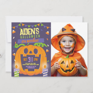 Birthday Halloween Kids Party Pumpkin Photo Invitation