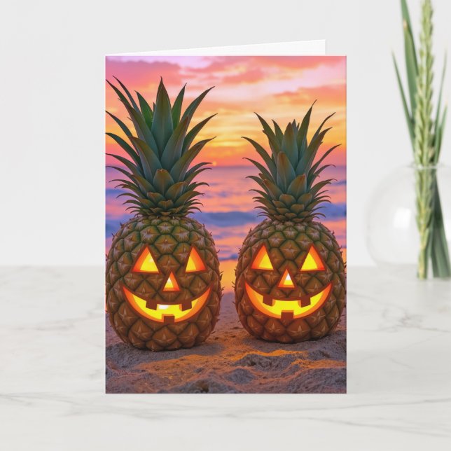 Birthday Halloween Pineapple Jack-o-lanterns Card (Front)