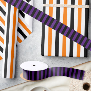 Birthday Halloween Purple Black Stripes Gift Wrap Satin Ribbon