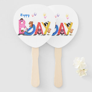 Birthday Hand Fan with Happy Bear Party