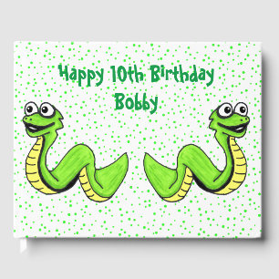 Birthday Happy Bright Green Yellow Snakes Dots Guest Book