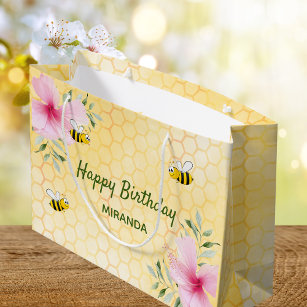 Birthday happy bumble bees honeycomb florals large gift bag