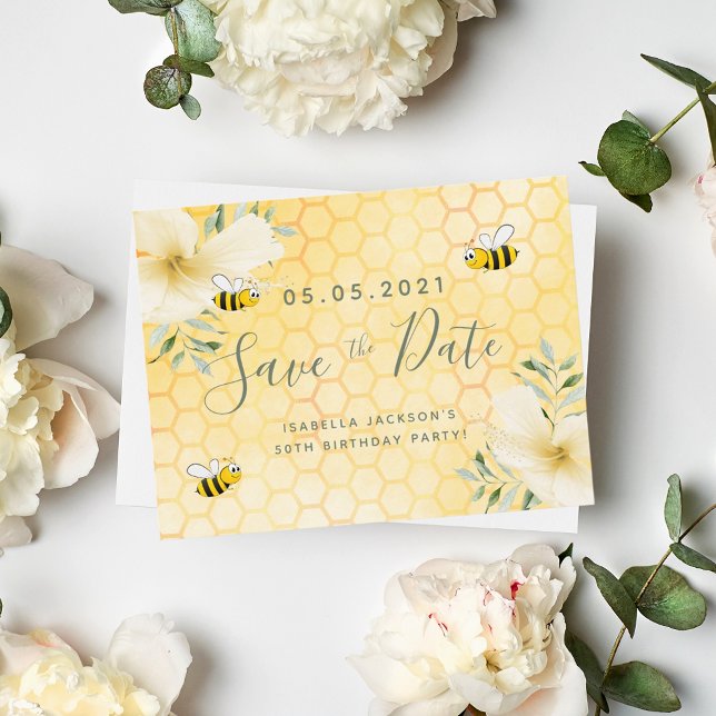 Birthday happy bumble bees party save the date postcard (Creator Uploaded)