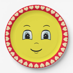 Birthday Happy Sun Face & Hearts  Paper Plate