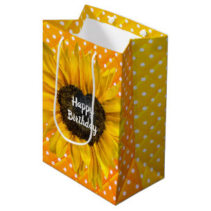 Birthday Heart Sunflower On Polka Dots  Medium Gift Bag